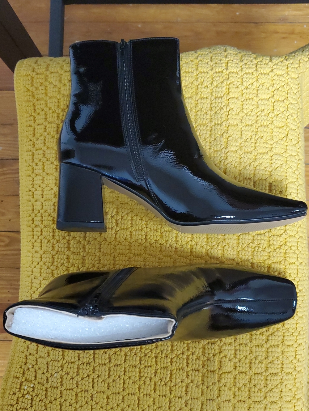 Women’s Black Patent Block Heel Ankle Boots